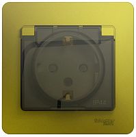 Розетка с заземлением с рамкой Systeme Electric Glossa 1-м. крышка шторки IP44 фисташковый картинка